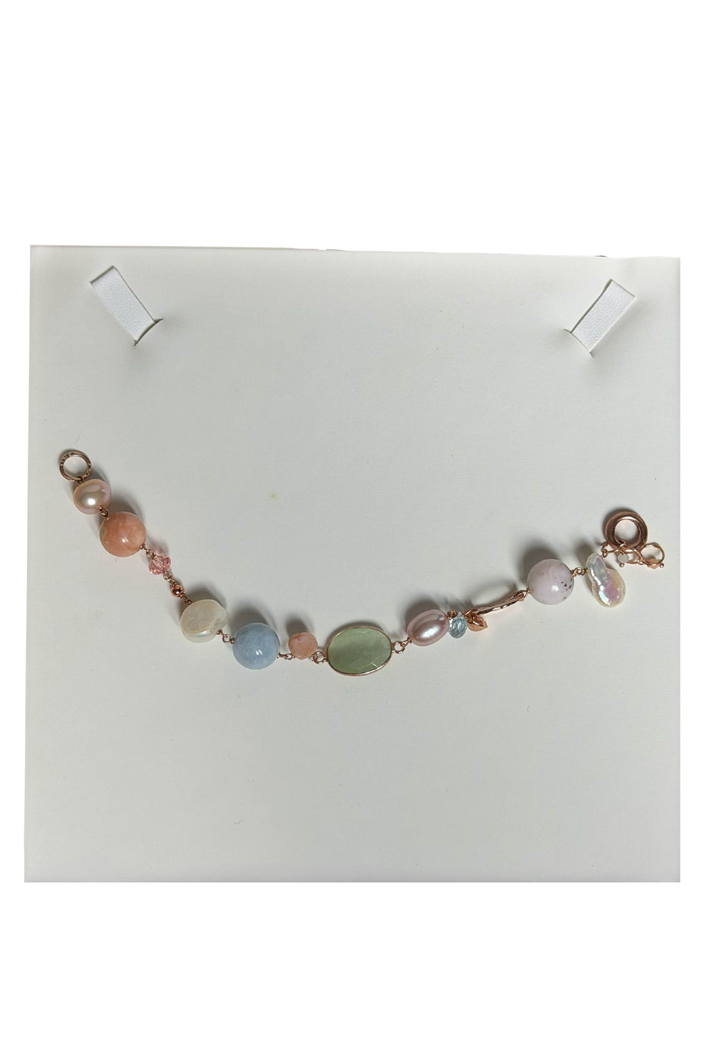 Collana scomponibile perle, acquamarina, opale rosa e quarzo