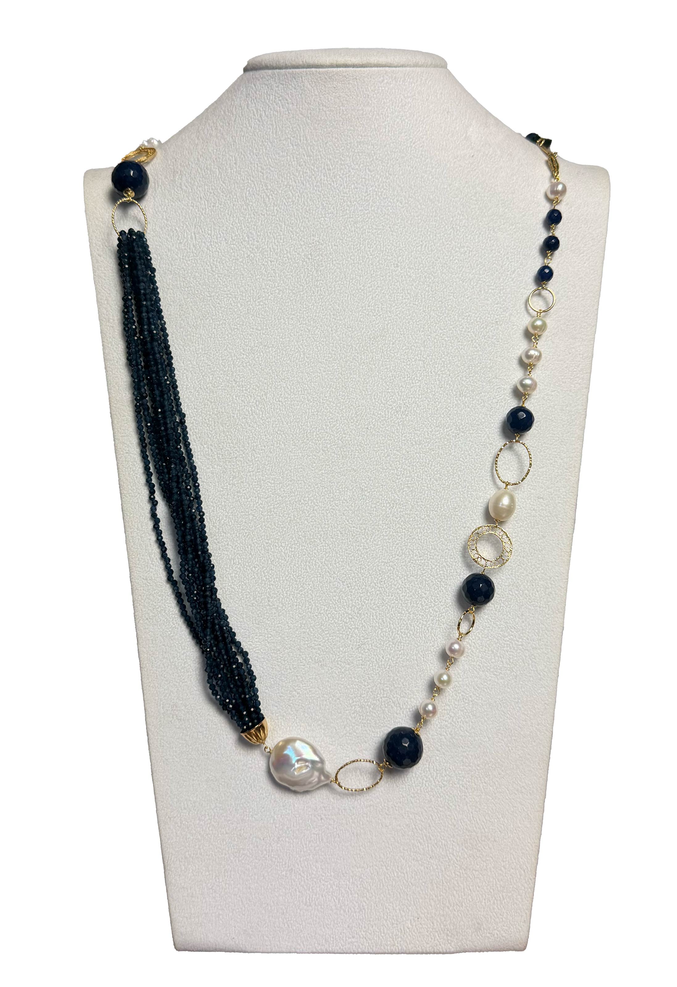 Collana agata blu zaffiro e perle