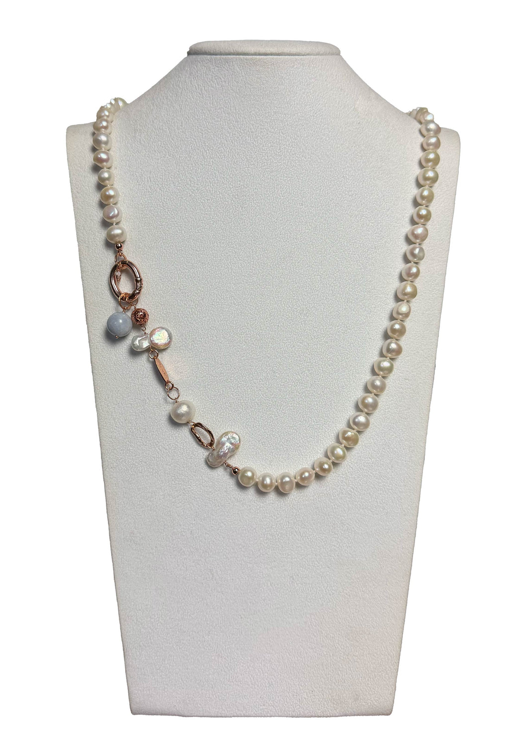 Collana scomponibile perle, acquamarina, opale rosa e quarzo