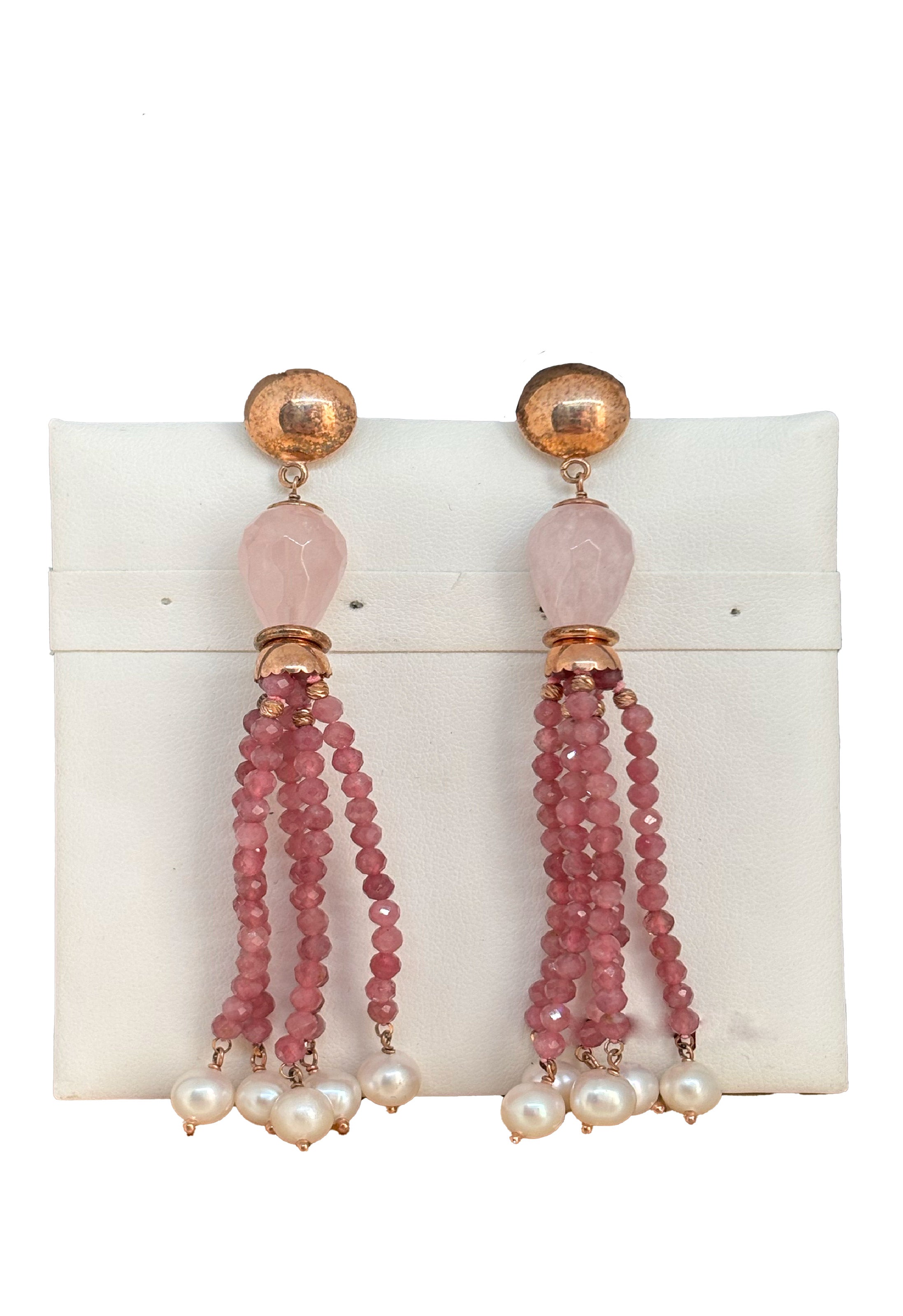 Orecchini quarzo rosa perle