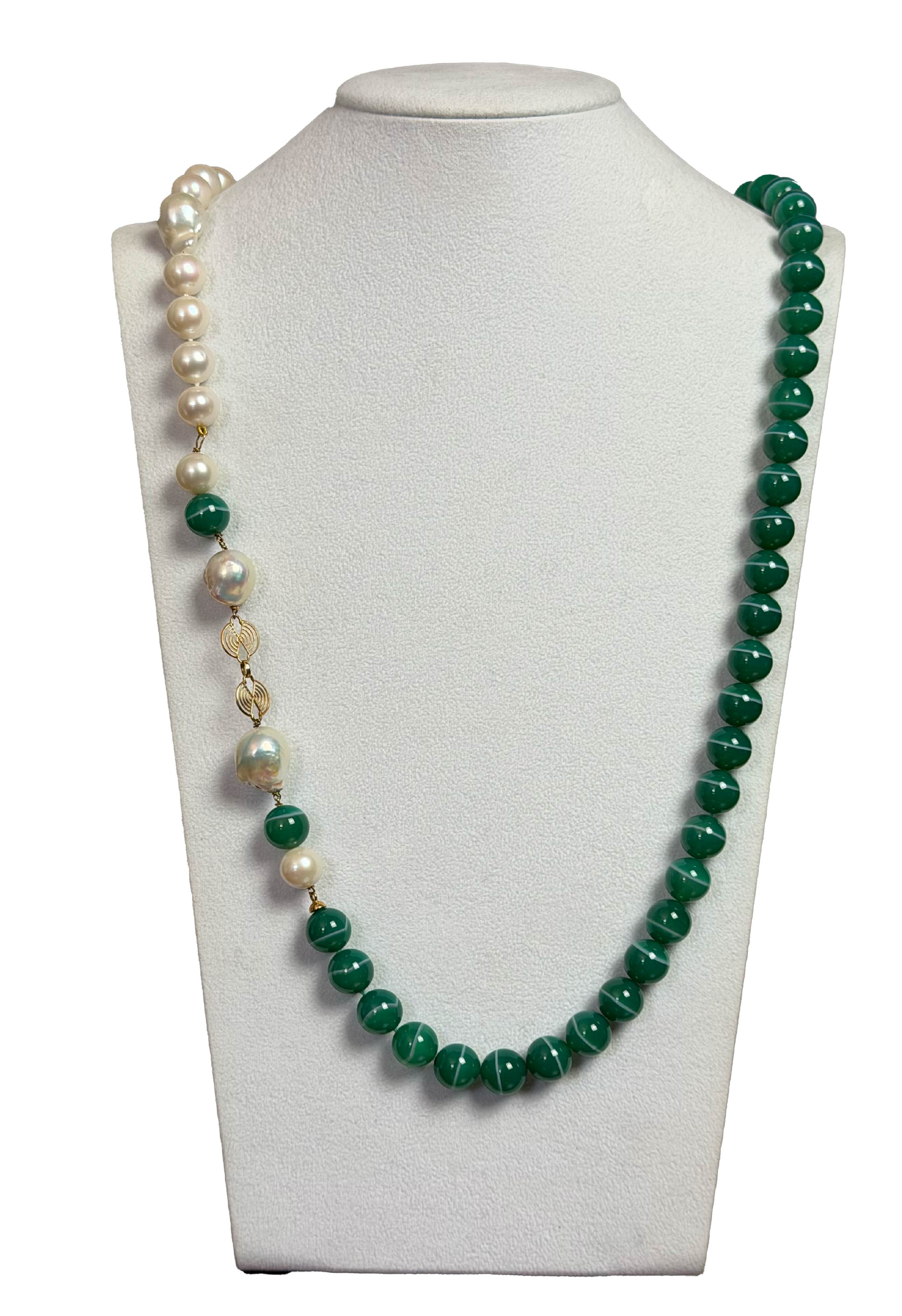 Collana sfere agata verde e perle
