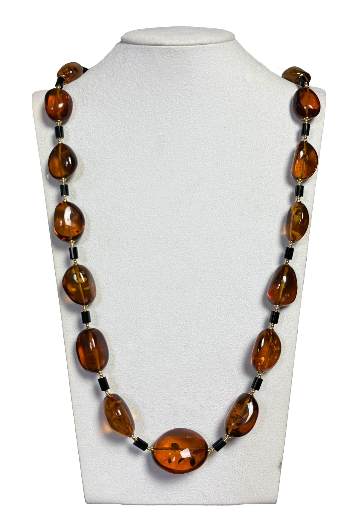 Collana in ambra baltica naturale scalare con inserti in onice