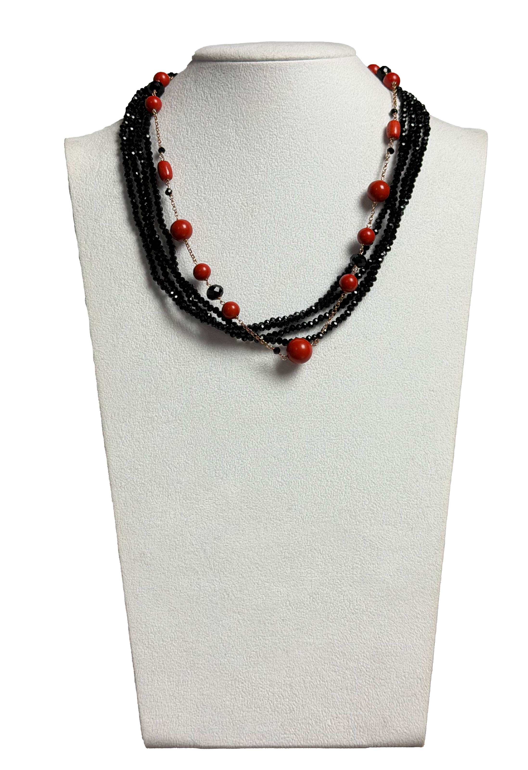 Collana orbite agata, corallo e bamboo red