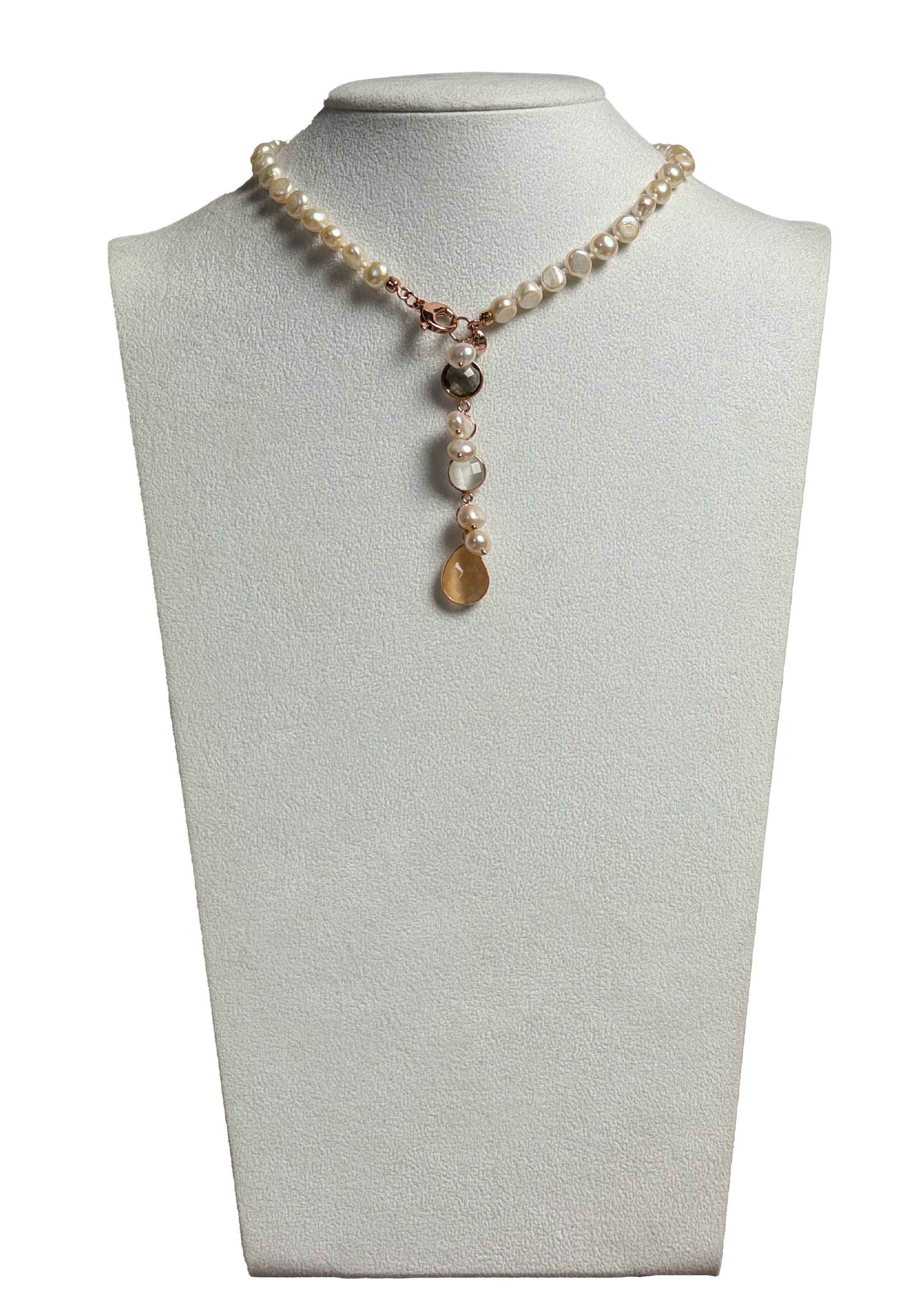 Girocollo jolly choker in perle e quarzo pesca