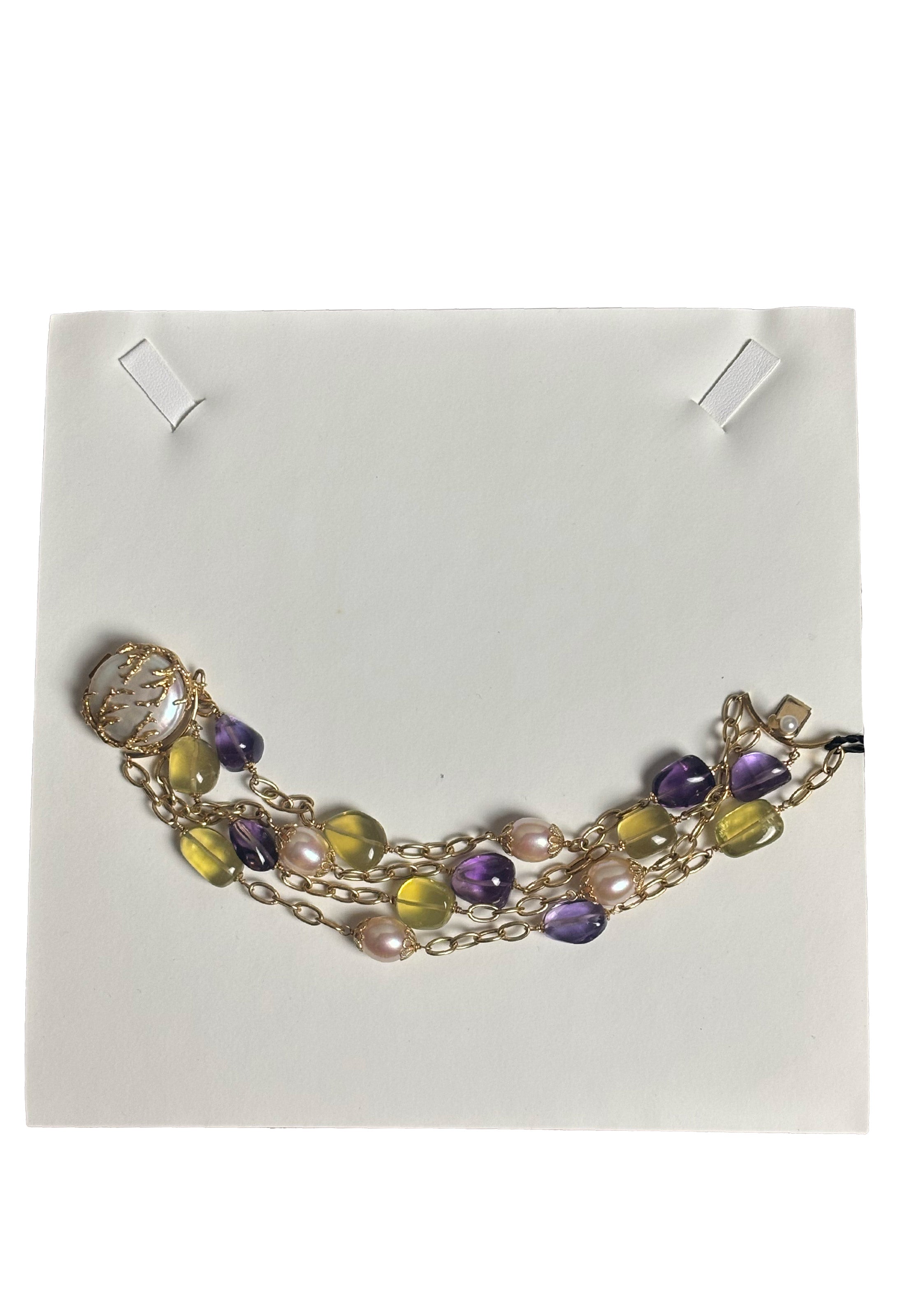 Bracciale quarzo Lemon, ametista e oro