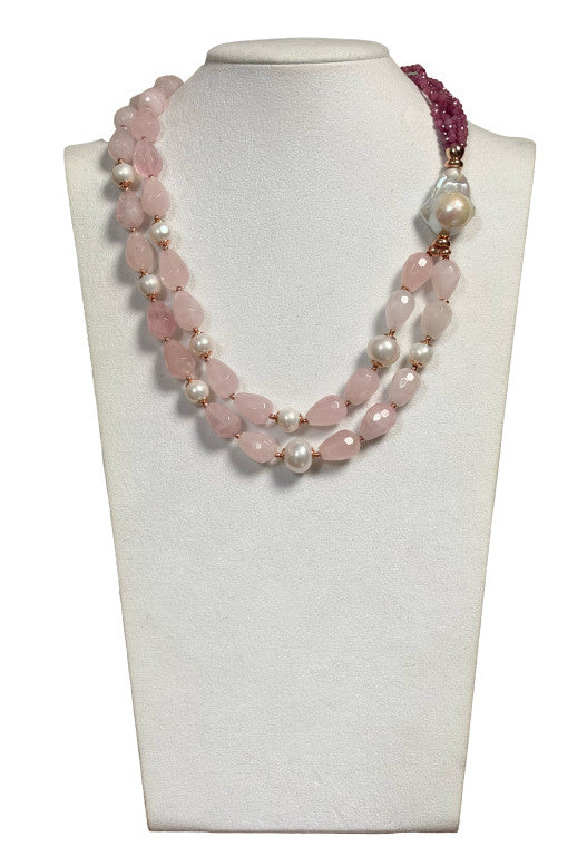 Collana quarzo rosa perle