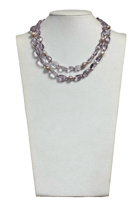 Collana doppio filo ametista e perle
