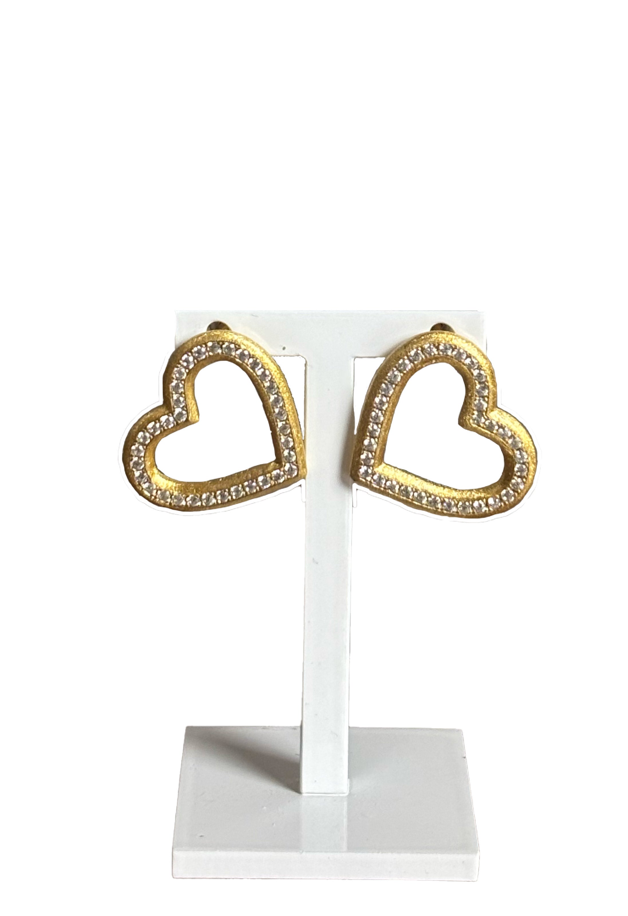 Orecchini cuore argento laminato oro zirconie
