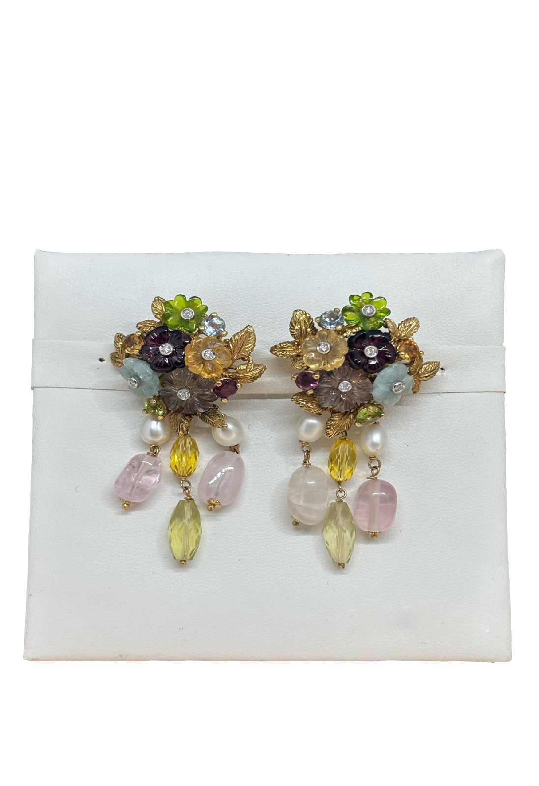 Orecchini fiori tormaline oro